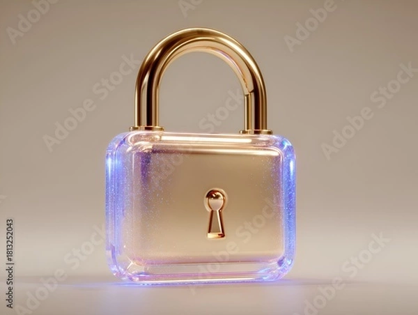 Fototapeta A golden padlock with a clear, transparent body shines brightly, symbolizing security and protection.