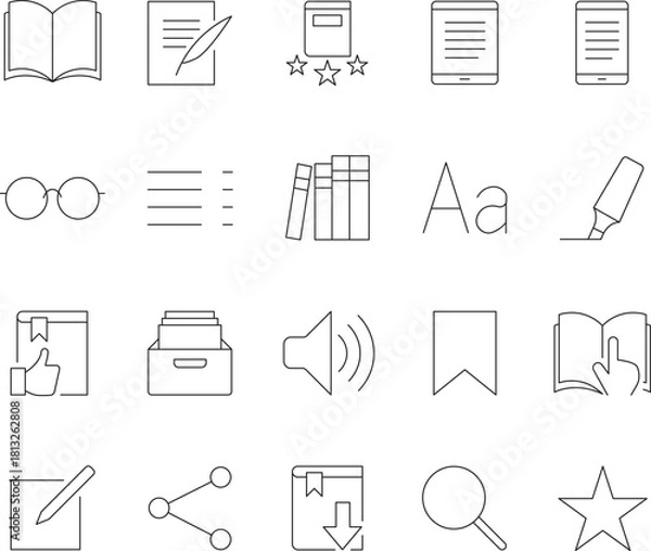 Fototapeta Thin Line Icons Set for Reading, Writing, and Education