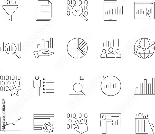 Fototapeta Thin Line Icons Set for Data Analysis, Big Data, and Business Intelligence