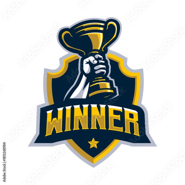 Obraz Hand holding trophy winner logo