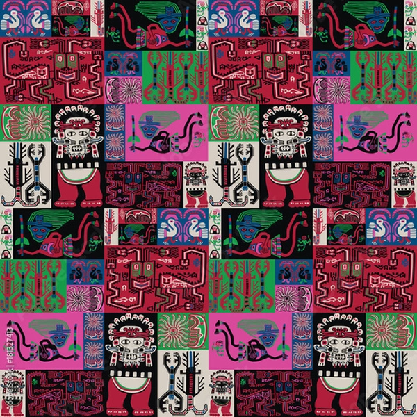 Fototapeta seamless background with bright patterns in the style of Peruvian bedspreads