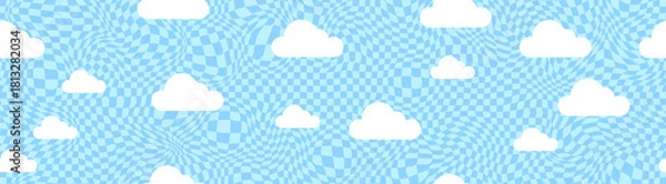 Fototapeta Seamless blue sky background with soft white cartoon clouds in kawaii dreamy style. Cute aesthetic pattern for wallpapers, social media, and summer-themed designs. Vector illustration isolated on