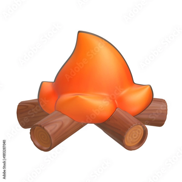 Obraz A 3D stylized campfire featuring four crossed wood logs and smooth orange flames.