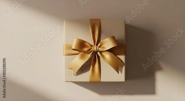 Obraz Elegant Gift Box with Golden Ribbon Minimalist Celebration of Generosity and Care