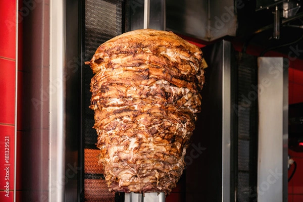 Fototapeta Doner Kebab On Rotating Vertical Spit