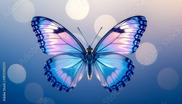 Fototapeta Vibrant Butterfly on Blurred Blue and White Background
