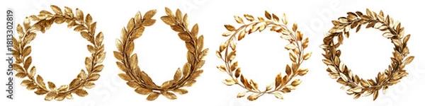 Fototapeta Golden Laurel Wreaths Collection for Awards and Celebrations, Isolated on Transparent Background