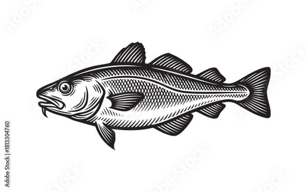 Fototapeta cod fish Engraving Vector Illustration