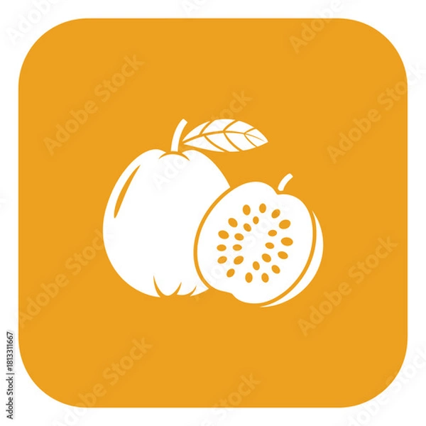 Fototapeta Guava fruit illustration on square background with whole and halved fruit offering a vibrant and tropical touch perfect for health and food related designs