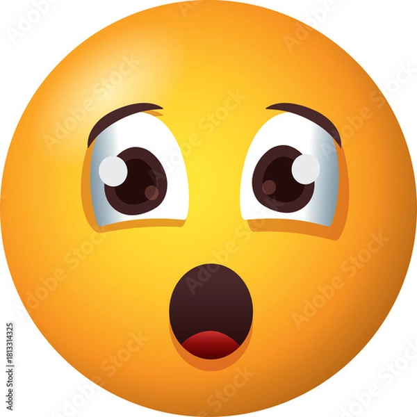 Fototapeta Surprised Yellow Emoji Face with Wide Open Mouth and Big Eyes Expressing Shock and Amazement on a Transparent Background
