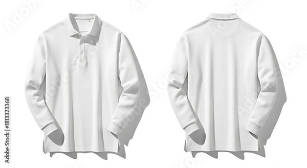 Fototapeta White Long Sleeve Polo Shirt Mockup Displayed Front and Back on Clean Background Presentation Apparel Ready for Customization