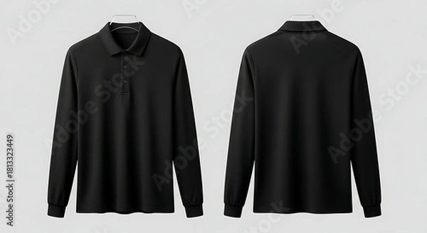 Fototapeta Black Long Sleeve Polo Shirt Mockup Presented Front and Back View For Fashion Branding and Apparel Template Display in Studio Setting