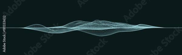 Fototapeta 3D abstract digital wave of particles and wireframe. Futuristic abstract background. Technology concept. 