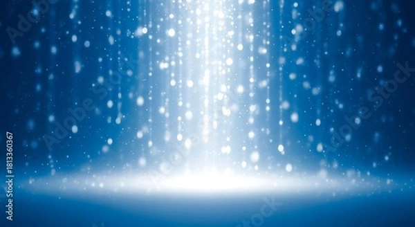 Fototapeta Abstract blue light beam with sparkling particles and glowing effect