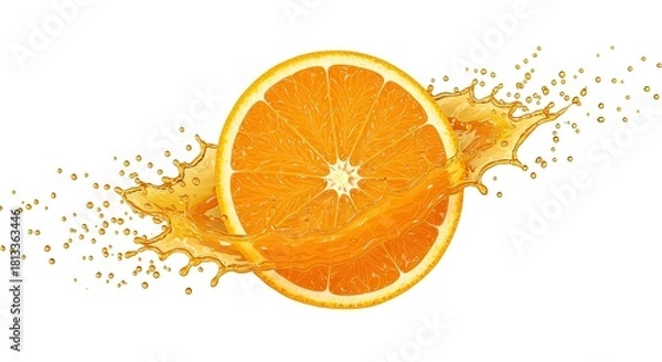 Obraz Vibrant orange slice with refreshing juice splash creating a dynamic composition