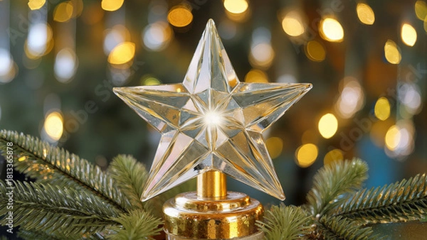 Fototapeta Illuminated Star Topper with Festive Bokeh