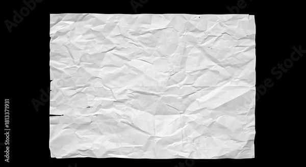 Fototapeta Textured white crumpled paper sheet isolated on black background