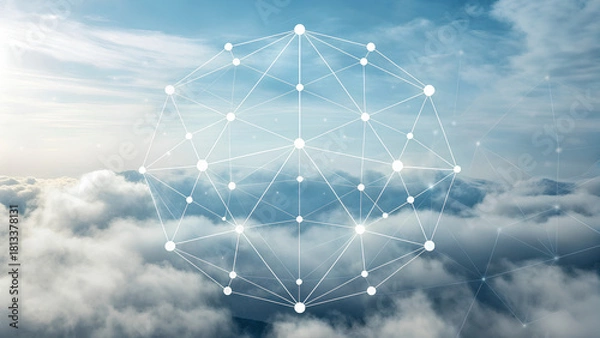 Fototapeta Beautiful representation of web3 technology showcases decentralized applications connecting seamlessly in cloud filled sky