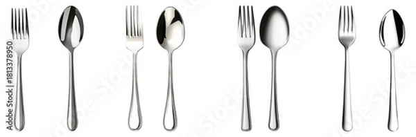 Fototapeta Assorted Silverware Arrangement of Forks, Spoons, and Knives, Isolated on Transparent Background