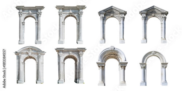 Fototapeta Classic stone archways with intricate details isolated on transparent background