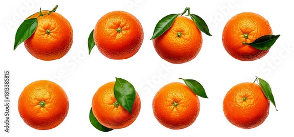 Fototapeta Fresh Oranges with Leaves Arranged on Black Background, Isolated on Transparent, white background