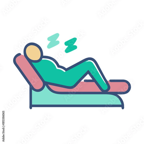 Fototapeta Simple colorful icon of a person sleeping in a recliner chair.