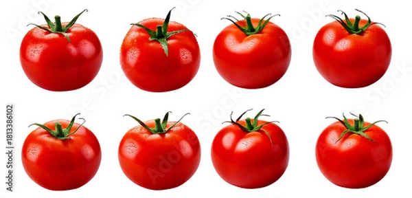 Fototapeta Fresh Red Tomatoes Arranged in a Symmetrical Pattern on Black Background, Isolated on Transparent, white background