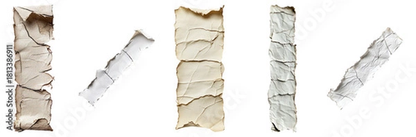 Fototapeta Crumpled Paper Strips in Various Textures and Colors on White Background, Isolated on Transparent, white background