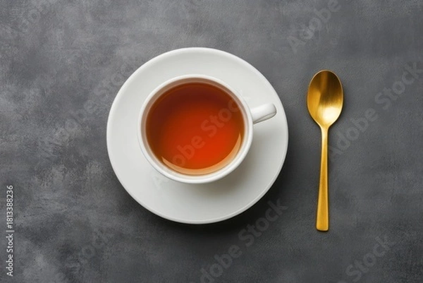 Obraz A serene landscape featuring a tranquil lake nestled amidst verdant hills, with a solitary figure standing on the shore, gazing into the water.