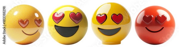 Fototapeta Colorful Emoji Faces with Hearts and Smiling Expressions, Isolated on Transparent Background