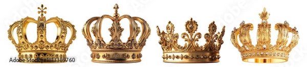 Fototapeta Elegant Collection of Golden Crowns for Royalty and Celebration, Isolated on Transparent Background
