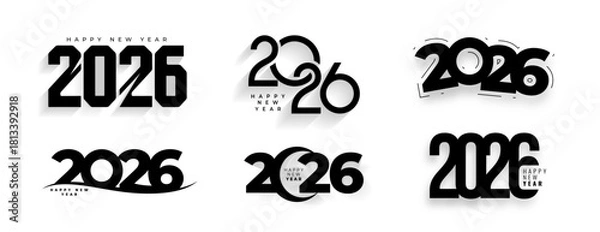 Fototapeta set of 2026 happy new year lettering calligraphy design