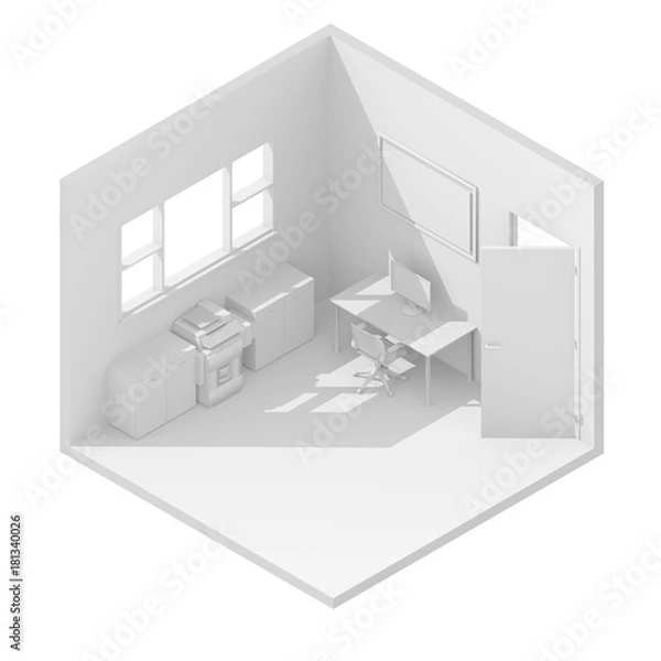 Obraz 3d isometric rendering illustration of white furnished office