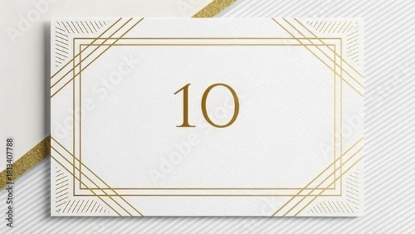 Fototapeta Elegant gold framed card with number ten for wedding table or event seating, perfect for a classy celebration or stylish party, modern and minimal design
