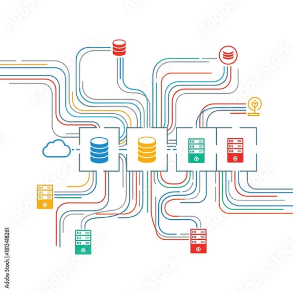 Obraz Database Network Connecting Servers and Cloud Data Storage System