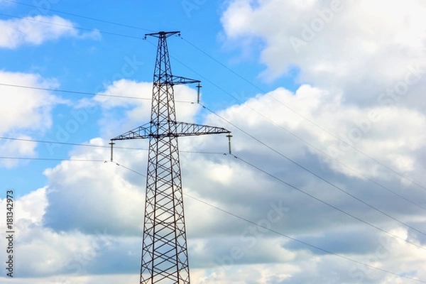 Fototapeta The energy transfer system With the sky and beautiful clouds on bright days.