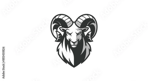 Fototapeta Stylized ram head illustration in grayscale for logo design and branding
