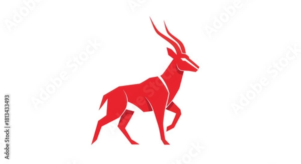 Fototapeta Stylized red antelope silhouette on white background for design elements