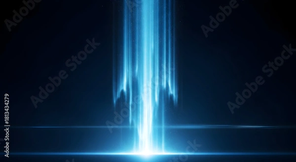 Fototapeta Abstract blue light beam emanating from a dark background with lens flares
