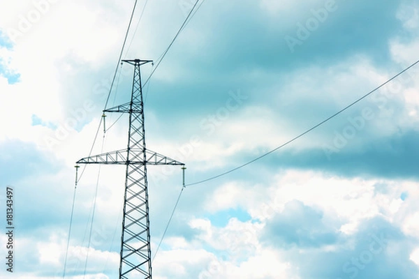 Fototapeta pole with power line and insulators against