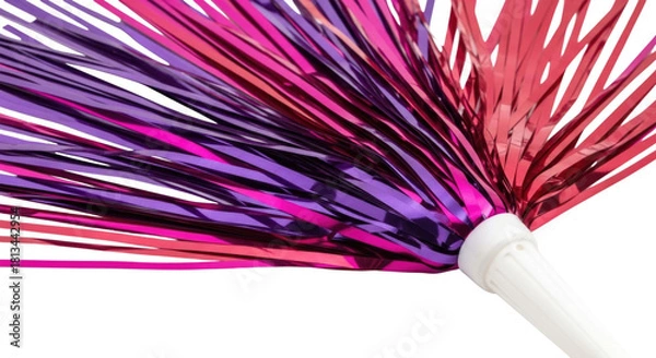 Fototapeta Pink and purple streamer fan with white handle transparent background cutout png
