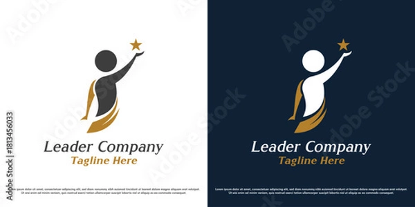 Fototapeta Business leader logo design vector illustration. Silhouette of a businessman achieving success. Simple icon symbol of growth career company.