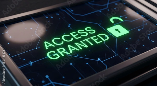 Obraz Access granted concept with digital security approval, authorized login, secure system access and cybersecurity authentication technology background
