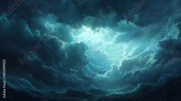 Obraz Majestic stormy ocean with dramatic clouds and diffused light.