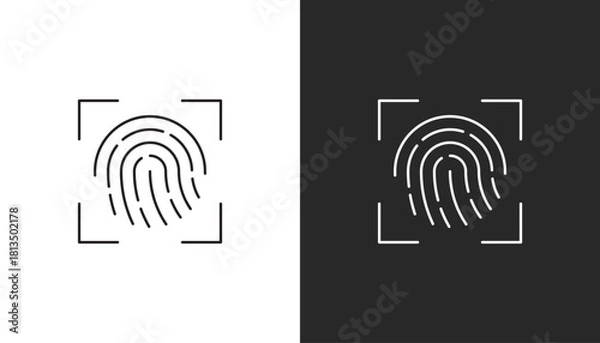 Fototapeta Minimalist line art illustration of a thumbprint pattern inside a dotted square crop. Represents biometric security login and user confirmation.