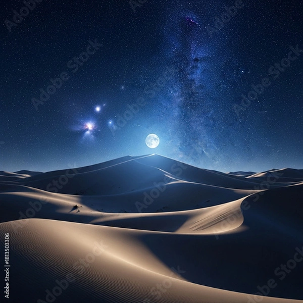 Obraz 밤 사막의 청명한 달하늘