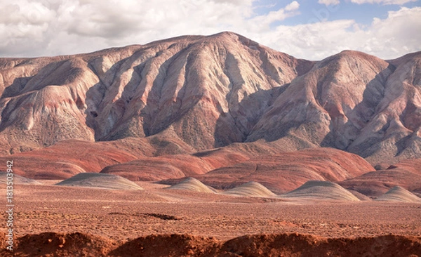 Fototapeta Beautiful mountains with red soil in Khizi. Azerbaijan.