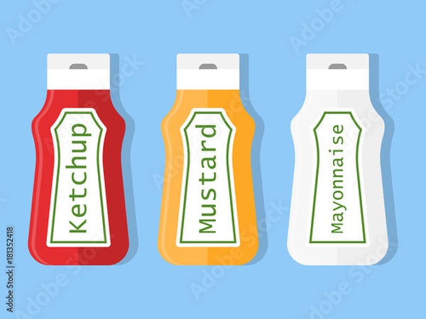 Fototapeta Plastic Ketchup Mustard Food Squeeze Label Bottle Isolated Product. Mustard Ketchup Fast Food Squeeze Label Vector Isolated