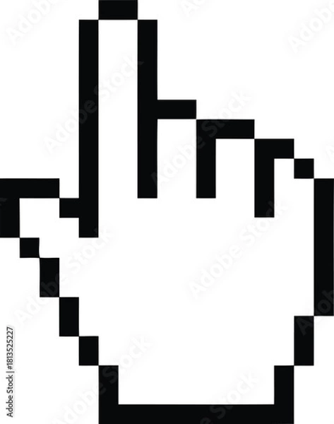 Fototapeta Hand made Pixelated hand cursor icon digital pointer graphic in black and white perfect for website design and user interface elements