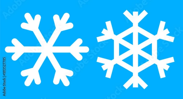 Fototapeta Two white snowflakes on a blue background. New Year, Christmas. Snowflakes for cutting out of paper. Snowflakes with six rays. Flat vector illustration isolated on white background.